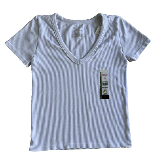 No Boundaries White Seamless V-Neck Ribbed Tee – Size XL - Picture 1 of 6